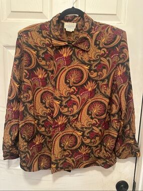 Linda Hutton 80’s Vintage Multicolor Paisley Silk Button-Front Blouse/ Blazer